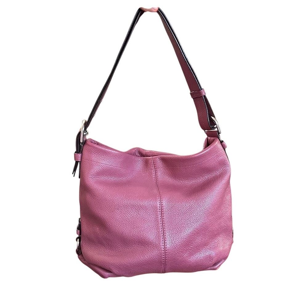 Coach Burgundy Pebbled‎ Leather Zipper Closure Duffle Crossbody Shoulder Bag